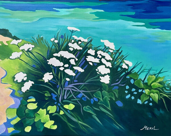 Détail peinture rivages méditerranéens Printemps sur l'Ile des Embiez – gros plan fleurs