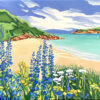 Tableau original, Fleurs au printemps sur un rivage méditerranéen - bleu, huile sur lin, par Meryl artiste peintre