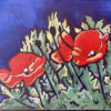 Le chant des coquelicots Collection petits formats, coquelicots au vent, huile sur toile, rouge, par Meryl artiste peintre