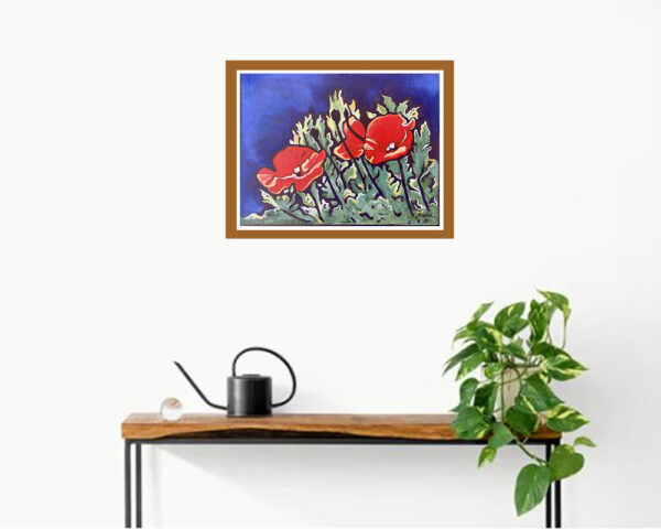 Le chant des coquelicots - In situ Mise en situation du tableau Le chant des coquelicots, petit format, par Meryl artiste peintre
