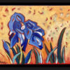 Peinture encadrée d'un iris bleu sous le soleil, petit format, par Meryl artiste peintre