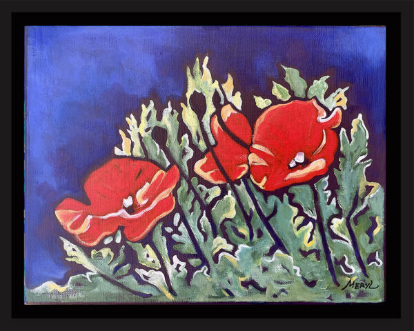 Le chant des coquelicots - encadré Tableau petit format, encadré, coquelicots, rouge, par Meryl peintre