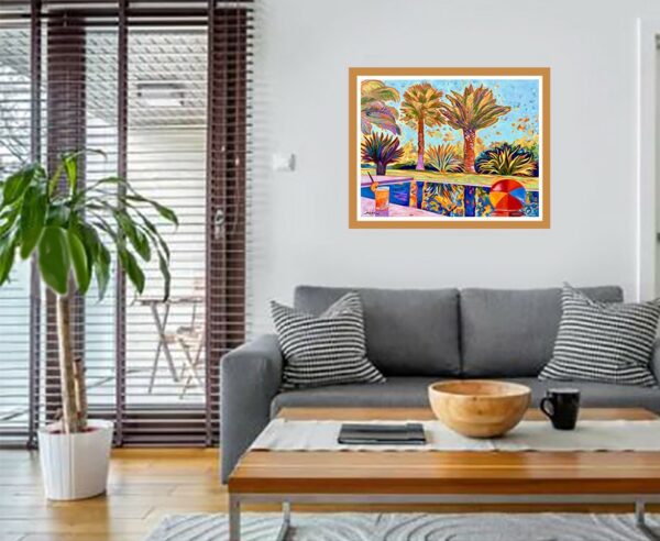 Eden méditerranéen - In situ Dans un jardin Méditerranéen, tableau Eden méditerranéen, accroché dans un salon moderne
