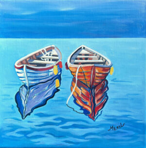 Tableau de barques à l'huile sur toile -L'Instant suspendu - petit format, par Meryl
