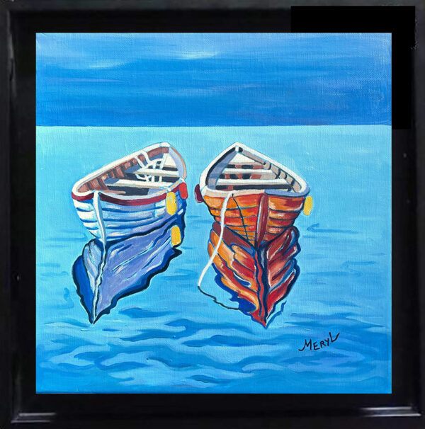 L'instant suspendu - Encadré Peinture encadrée de barques - L'instant suspendu - tableau peint à l'huile, par Meryl