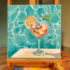 Dolce vita - Sur chevalet Tableau contemporain Dolce Vita sur un chevalet, peinture originale acrylique représentant un cocktail estival devant une piscine.