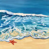 L'appel du large - 3) Après la vague Tableau marin peint à l’acrylique représentant las vague et l'écume sur le sable avec une étoile de mer au premier plan - Réalisé par Meryl