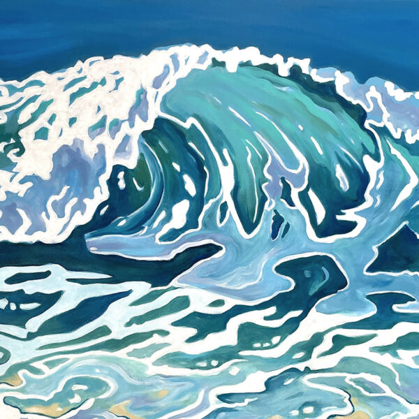L'appel du large - Détail Gros plan sur la déferlante et l'élan de la vague et de l'écume arrivant sur le bord de mer