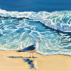 L'appel du large - 1) Le rivage Tableau marin peint à l’acrylique représentant une mouette sur le sable face aux vagues